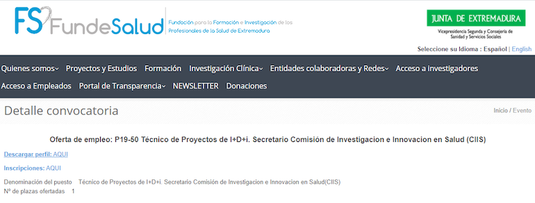 250121  Oferta de empleo P1950 Tcnico de Proyectos de IDi Secretario Comisin de Investigacion e Innovacion en Salud CIIS